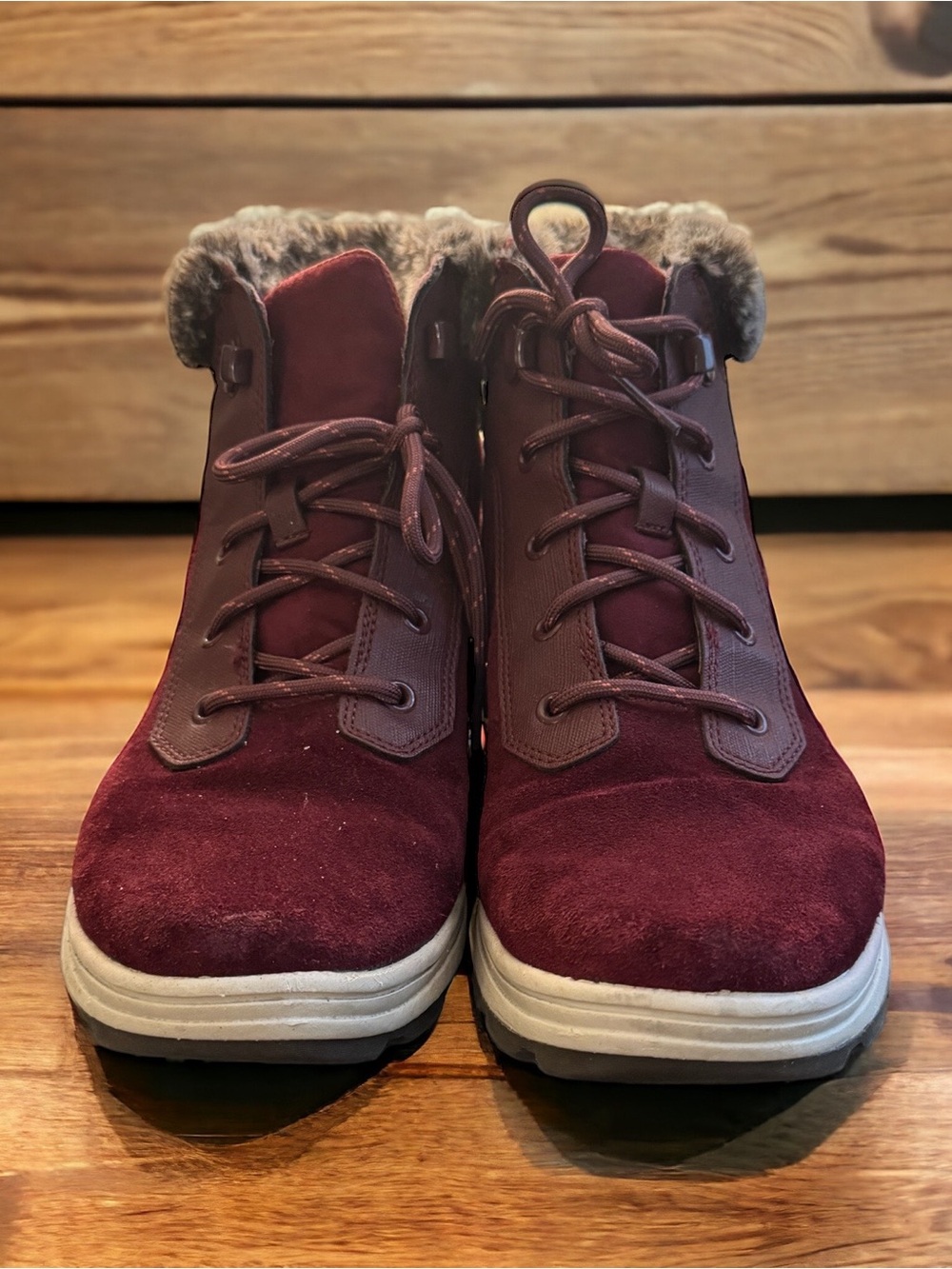 Ryka Women's Burgundy Faux Fur-Lined Lace-Up Winter Boots